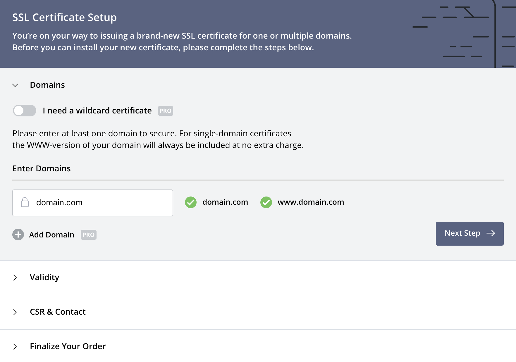 Create Certificate: Domains