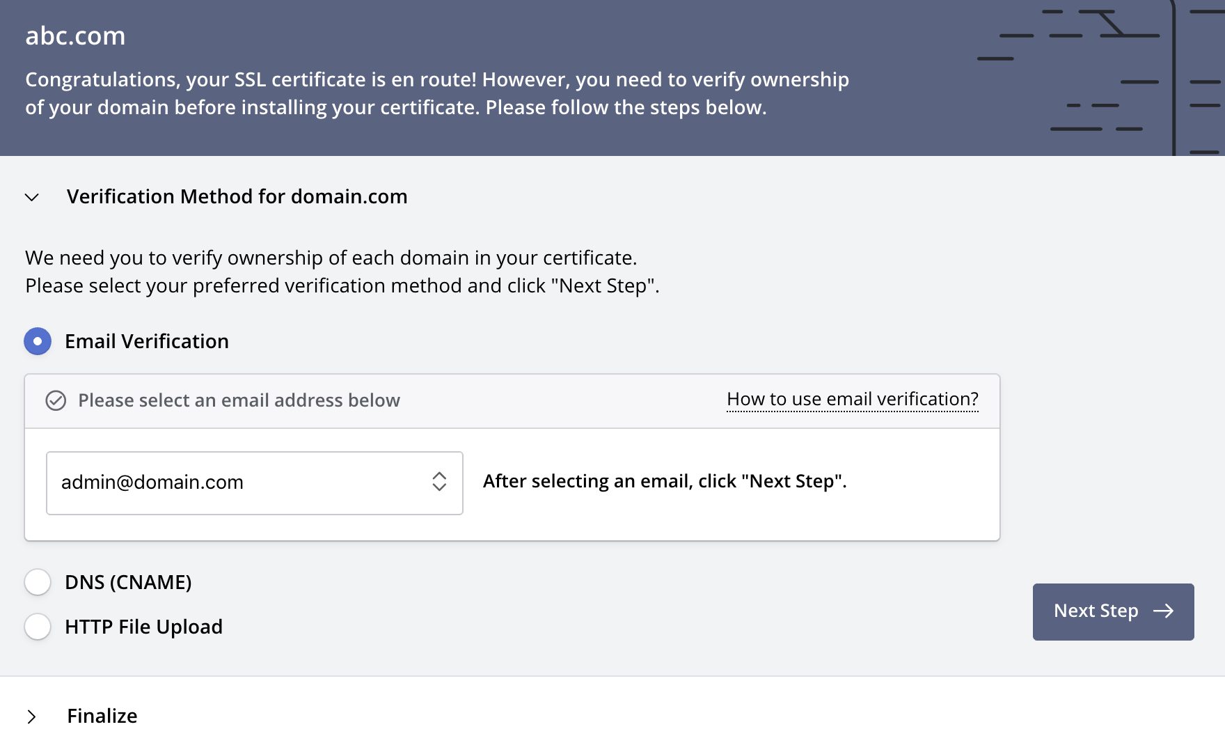 Verify Domains: Email Verification