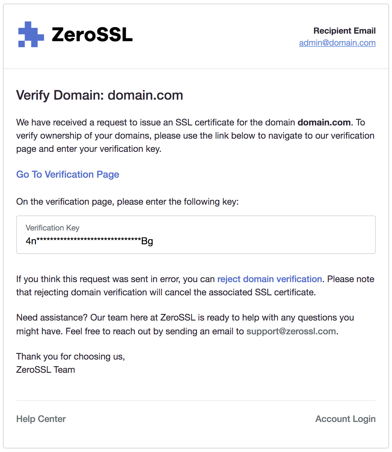 Verify Domains: Verification Email