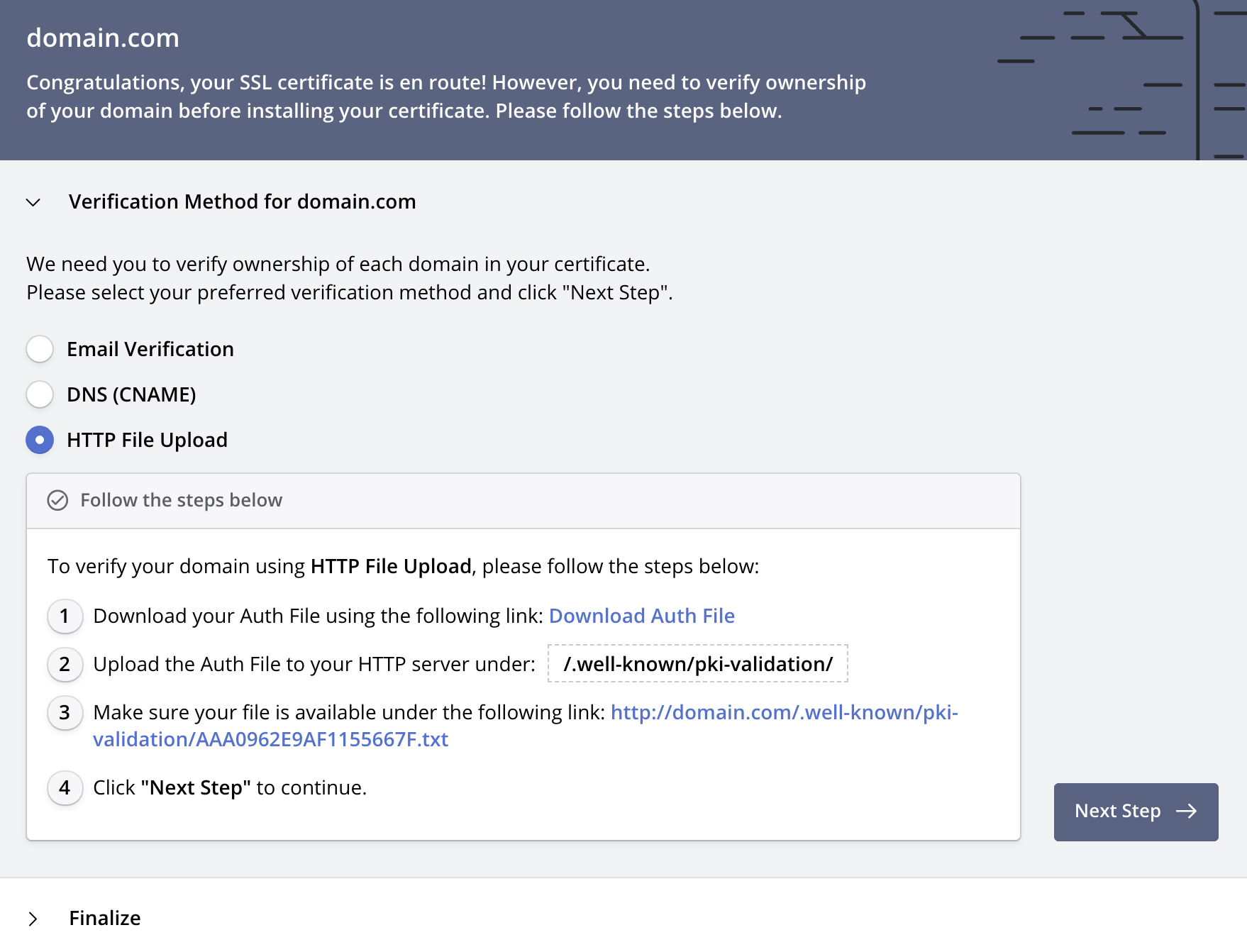 Verify Domains: HTTP File Upload